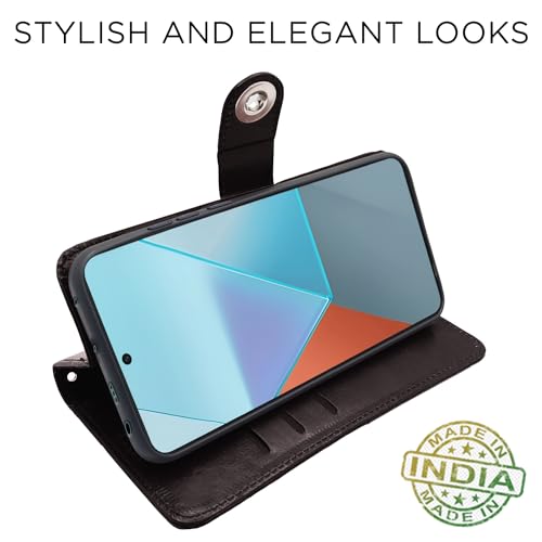 Image of Pikkme Redmi Note 13 Pro 5G Flip Cover Leather Finish | Inside TPU with Card Pockets | Wallet Stand and Shock Proof | Complete Protection Button Flip Case (Coffee)