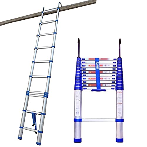 Escalera Telescópica Azul Aluminio Escalera de Extensión con 2 Ganchos Desmontables,Tarea Pesada Escalera Recta para el Hogar Reparación de la Casa/Limpieza de la Ventana (Size : 4.4m/14.4ft) Cover