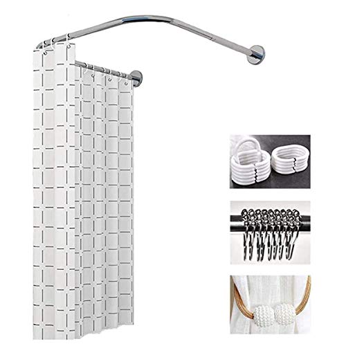 Tringle à rideau de douche télescopique avec rideau étanche et crochets pour salle de bain