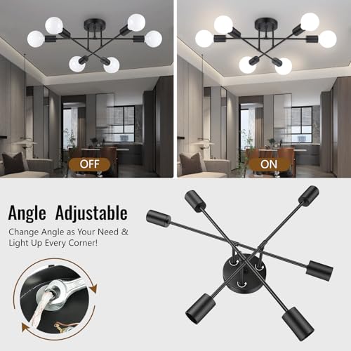 Ceiling Light Fixture, 6-Light Ceiling Light Chandelier, Modern Dinning Room Light Fixture, Sputnik Light Fixtures Ceiling Mount, Ceiling Light Fixtures Semi Flush Mount Light Fixture for Living Room - Thumbnail 3