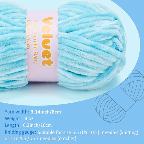 Velvet Yarn Chenille Yarn for Crocheting and Knitting Soft Chenille Bulky Baby Blanket Yarn DIY Weaving Craft 8pack Blue(4oz 66yds Each) by Yiju - Image 3