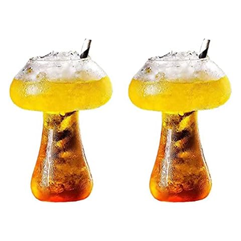 Mushroom Glasses Creative Wine Glasses Cup Set of 2 Clear Mushroom Shaped Drinks Cups 8.5 Oz/250ml for Party Goblet for Wine Champagne Juice Whiskey Home Bar Party Club Glassware Barware Gift Cover