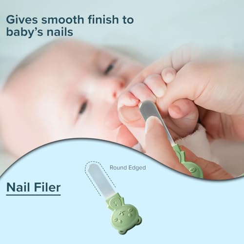 Image of Q DEVICES 5-in-1 Baby Grooming Kit - Safe & Gentle Newborn Nail Clipper, Scissors, Tweezer, Filer & Earwax Remover - Compact Travel-Friendly Health Care Set for Infants & Toddlers - Green