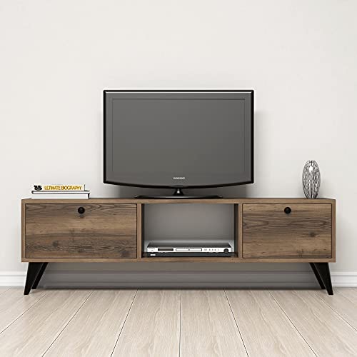 WELL HOME MOBILIARIO & DECORACIÓN Mesa TV, 100% Płyta wiórowa powlekana melaminą, Kolor orzech Czarny