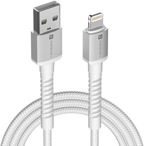 Portronics Konnect X USB to 8 Pin Cable with 3A Output, Fast Charging & Data Transfer, Nylon Braided, Aluminium Alloy Shell, 1M Length compatible with 8 PIN Devices(White)