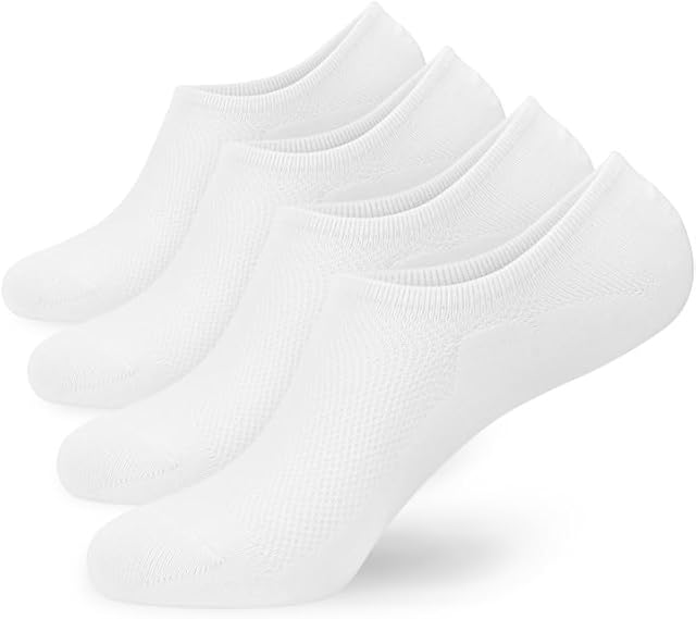 KOOOGEAR 2 Pairs Womens Ladies White Invisible Socks No Show Socks UK 4-7