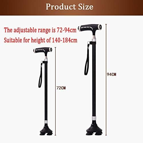 Aluminum Alloy Old Man Crutches LED Lamp Four Feet Multi-Purpose Elderly Crutches Ergonomic Cane Non-Slip Forearm Crutches Metal Cane Adjustable Walker Crutches