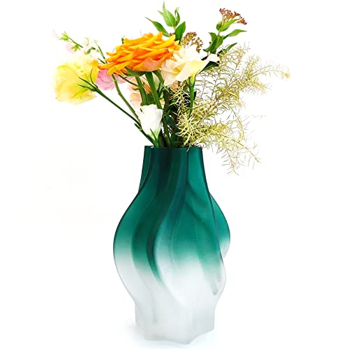 Serdic Glass Flower Vase for Decor,Modern Flower Vase for Centerpieces Dinner Table,Fresh Flower Vase for Living Room Bedroom Office,Colorful Hexagonal Glass Vase,Green Flower Glass Vase