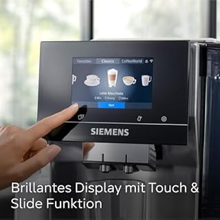 SIEMENS Kaffeevollautomat EQ700 integral, großes farbiges TFT-Display, 36 Heiß- und Kaltgetränke, Cold Brew, 2-Tassen-Funktion, Steuerung per App, autom. Reinigungssystem, Edelstahl schwarz, TQ717D03