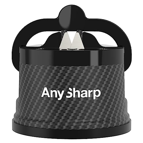 AnySharp Afilador de Cuchillos, Seguridad sin Manos, Ventosa, Afila con Seguridad Todos los Cuchillos de Cocina, Ideal para Acero Endurecido y Dentados, El Mejor del Mundo, Compacto, Carbono