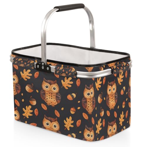 Cmizedevise Autumn Owls Large Collapsible Picnic Basket with Handle