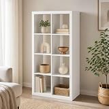 Furevol 8-Cube 2-Inch Super Thick Frame Bookcase, Cube Storage Organizer with Open Back, Reversible Bookshelf, 15.4 x 30.8 x 57.5, for Bedroom, Living Room, Home Office, White