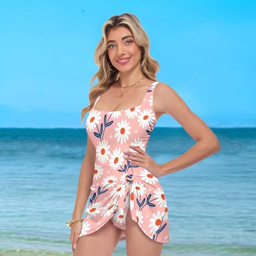 Robe de bain une pièce réglable avec jupe intégrée et imprimé fleuri - 7