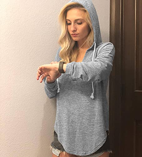 Image of Womens Long Sleeve V Neck Hoodie Sweatshirts Lightweight Pullover Tops