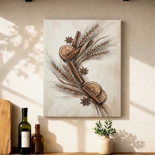 Toile murale suspendue déco automne cannelle orange naturelle anis étoilé marron 40x50