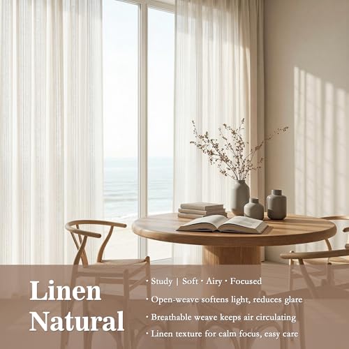 Beige Gardinen mit Ösen Vorhänge Leinen-Vorhang Boho Vintage Web-Löchern Makramee Häkelgardine für Wohnzimmer Modern Schlafzimmer Halbtransparent Landhaus Natur Musselin Dekoschal 140x245cm 2PC