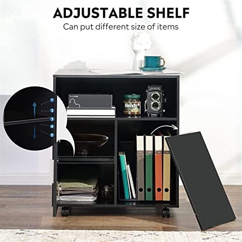 SISWIM File Cabinet Open Wood Storage Filing Cabinet Mobile Printer Stand Adjustable Shelf Rolling for Office Home Storage Cabinet