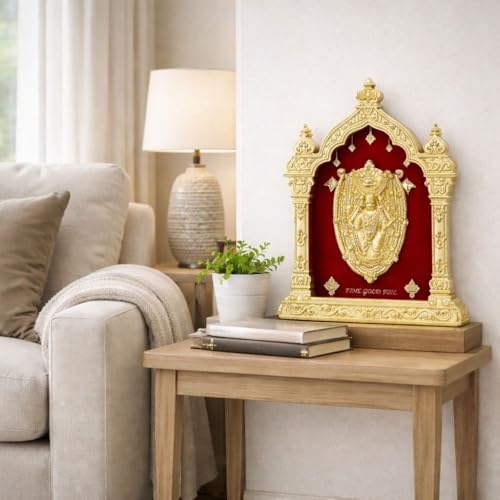 Image of EKA Temple Series Kateel Table Top Premium Gold Foil Artwork with Metal Stand | Sacred Temple-Inspired Spiritual Decor for Home, Office & Pooja Space | Auspicious Gift