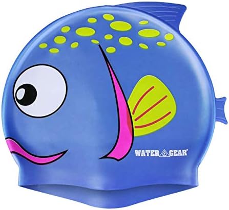 Water Gear Critter Cap - Extremely Durable Swimming Cap for Kids - Great for Improving Swimming Skills and Instilling Confidence in The Water - Long-Lasting Toddler Swimming Cap (Spotted Blue Fish)