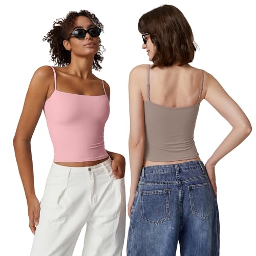 Image of QINSEN Women's Double Lined Basic Tank Top Adjustable Spaghetti Straps Sleeveless Camisole Shirts