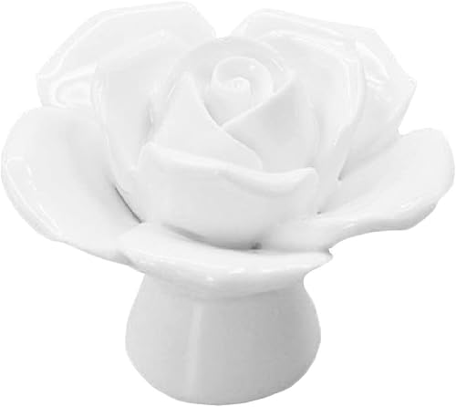 Miniatura 6 de Pomos de cerámica elegantes con diseño de rosas para gabinete, 6 pomos de cajón de rosas de cocina vintage blancas para habitación de niñas,