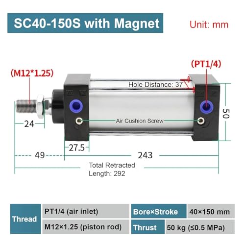 Vérin pneumatique SC40 compact double effet alésage 40mm - 3