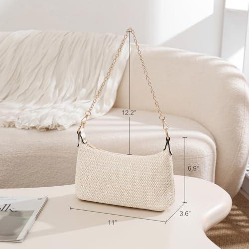 CROJUYI Straw Shoulder Bag for Women Soft Small Woven Shoulder Purse Handbag,Beach Tote Straw Bag for Summer3