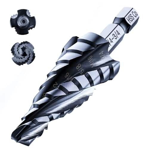 toolant Four Spiral Flute Cobalt Step Drill Bit(Pro), 1/4"-3/4" Impact