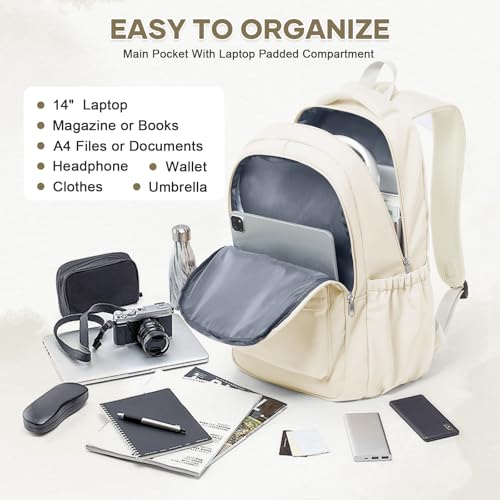 Miniatura 6 de Weplan Mochila Escolar Ligera Para Niños Y Adolescentes, Mochila Impermeable Informal Para La Escuela Universitaria, Mochila De Día Para Mujer, Beige