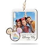 Family Trip 2025 Wooden Photo Ornament – “Dreams Do Come True” Personalized Family Vacation Keepsake – Rustic Farmhouse Christmas Decoration with Magic Kingdom Castle Design