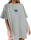 Tomwell Vintage Oberteile Damen Oversized Tshirt Lustig Streetwear Sportshirt Kurzarm Sport Oberteile Sweatshirt Rundhals Teenager Mädchen Tops Lang A Grau M