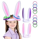 Ostern Aufblasbares Ringwurfspiel, 2 Stück Aufblasbares Hasenohren mit 8 Ringe, Aufblasbare...