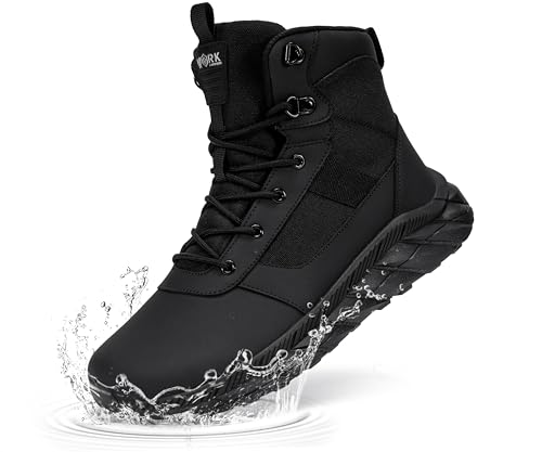 LARNMERN Hiking Boots Men Non Slip Wide Toe Box Tactical Boot Comfortable Outdoor Lightweight Side Zipper Shoes(10.5 Wide Men, Black)