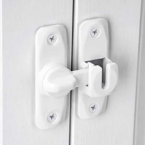 Image of INIRET 4 Packs Barn Door Latches,White 90 /180 Degree Gate Lock,Zinc Alloy Right Angle Door Lock Latch,Flip Gate Latches Hardware,Door Security Sliding Door Latch Lock fo Cabinets,Bathroom,Barn Door
