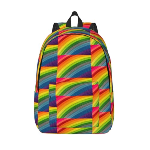 Mochila de lona negra CHAbu de gran capacidad y estilo casual clásico con diseño de arcoíris