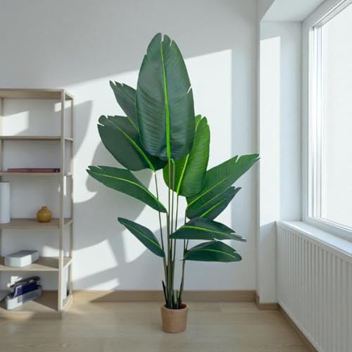 Dyflora 150 cm Künstliche Strelitzie – Große Paradiesvogelblume im Topf, täuschend echt & pflegeleicht – Deko für Wohnzimmer, Büro & Flur