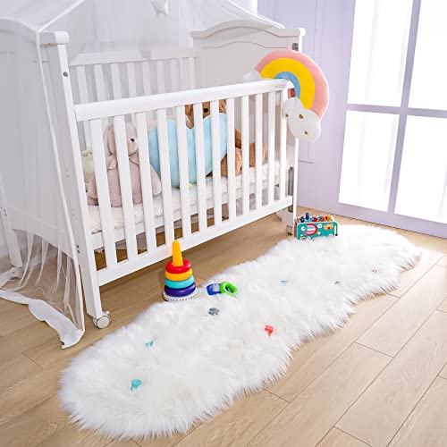 Noahas White Faux Fur Rug,Runner Rugs 2X6,Fluffy Rugs For Bedroom,Soft Small Bedroom Rug,Faux Sheepskin Rug,Washable Shaggy Area Rug,White Carpet Fuzzy Rug,Furry Shag Rugs For Living Room Decor #TOP3