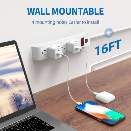 Protector contra sobretensiones Tiffcofio, Extensión de 16 pies, 6 tomas, 600 joules, cable 14 AWG, 15A/1875W, listado ETL miniatura 6
