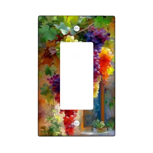 Vibrante placa de cubierta para interruptor de luz de uva, cubierta de toma, fruta colorida para decoración de cocina, placas de pared termoplásticas, tamaño estándar individual basculante