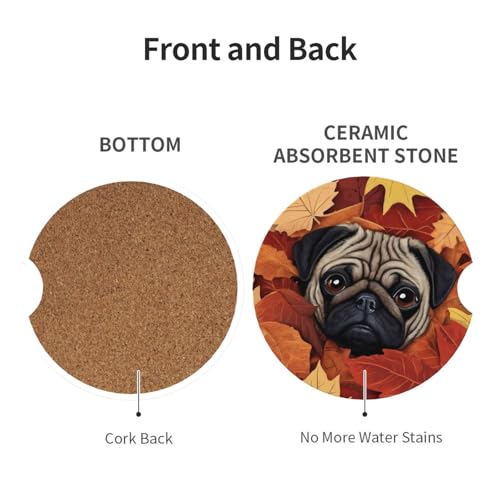 2pcs Car Cup Holder Coaster Pug Dog Absorbent miniatura 2