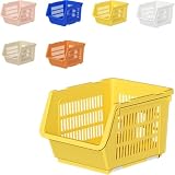 Zekonoキッチン収納 積み重ねバスケット セット スリム スタッキング 収納ボックス プラスチック パントリー 多用途 整理整頓 食品収納 マルチカラー (イエロー,小さい)