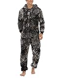 shownicer Herren Jumpsuit Onesie mit Kapuze Flanell Fleece Overall Pyjama Langarm Hoodies Schlafanzug Einteiler Winter Homewear Schlafoverall Nachtwäsche D Grau XL