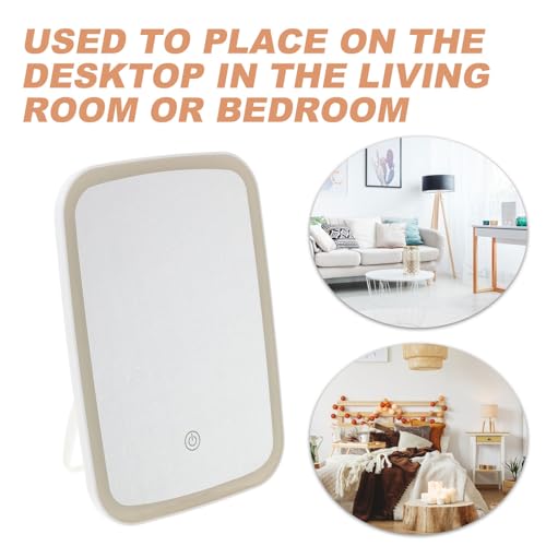 Espejo de maquillaje YARNOW blanco con luces LED para mesa de noche 4