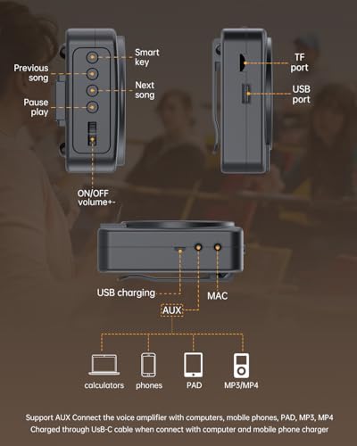 Image of Wireless Voice Amplifier for Teachers, Original Voice Speaker with Wire and Wireless Microphones, Portable Speaker Megaphone for Classroom, Training, Meeting, Instructors, Coaches, Games
