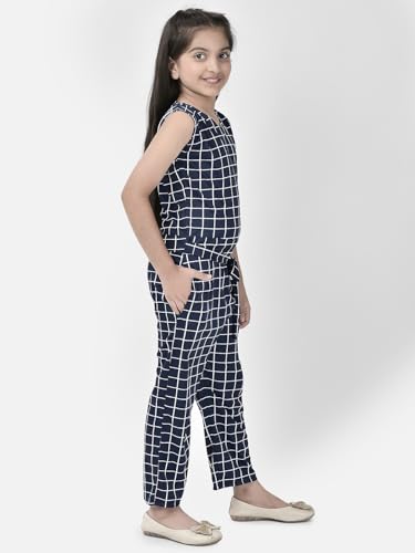 Image of FNOCKS Girls Check Printed Jumpsuit Tie-Knotted Jumpsuit V-Neck