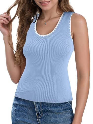 Image of SweaterTank Tops for Women Sleeveless Shirts Casual Slim Fitted Color Block Ribbed Tanks Fall Sweater Vest