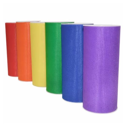 Morex Ribbon Rainbow Tulle 6 Pack, Nylon, 6" by 150 yd Total, Red/Orange/Yellow/Green/Blue/Purple, Item 1366p6-815