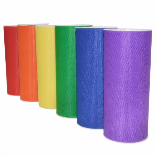 Morex Ribbon Pride Rainbow 6' X 150 YD Nylon Tulle Ribbon for Rainbow Tutu Skirt, Multicolor (6-Pack), Unicorns Gifts for Girls, Baby Boy Gifts for Baby Shower, Gay Pride Decorations
