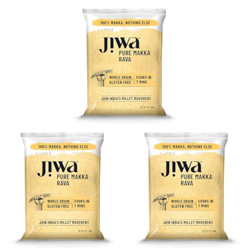 Image of Jiwa Pure Makka Rava | 500 G | Cooks In 7 Minutes | Wholegrain | Broken Corn /Makki Rava | Gluten Free (Pack of 3)