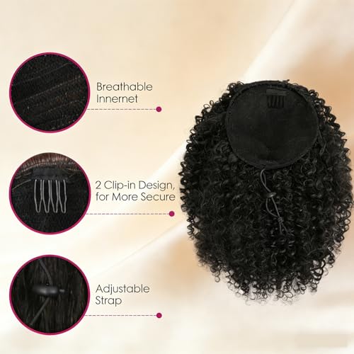 Short Drawstring Ponytail Extension Kinky Curly Hair Pieces for Women Synthetic Fake Ponytail Curly Hair Extensions Short Afro Puff Hair Pony Tail Natural Black Color 10 Inch #1B — view 4